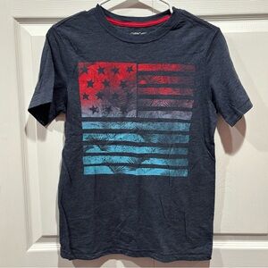 CHEROKEE Boy’s Navy USA Flag 4th of July Short Sleeve T Shirt Top size L (12/14)